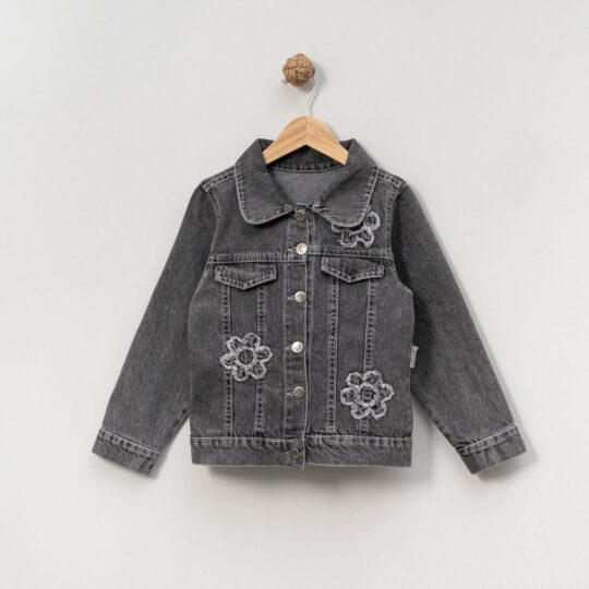 Siyah Çiçekli Kot Ceket